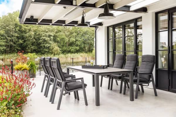 Aluminium Essgruppe 6 Personen Lava Concept Dining und Milano Hochlehner Gartenmode