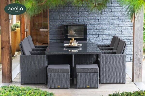 Essella Polyrattan Sitzgruppe "Vienna" : grau-meliert : halbrundgeflecht : gartenmode.de schiefergrau