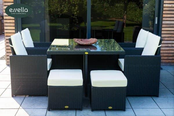 Essella Polyrattan Sitzgruppe "Vienna" : schwarz : flachgeflecht : gartenmode.de
