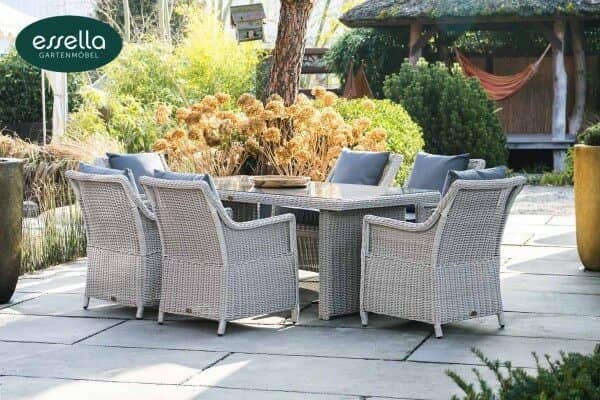 Essella Polyrattan Sitzgruppe „Dubai“ 6-Personen : vintage weiss : rundgeflecht - gartenmode.de