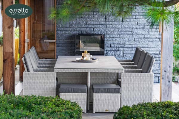 Polyrattan Sitzgruppe Vienna 8-Personen Rundgeflecht vintage-weiss gartenmode.de