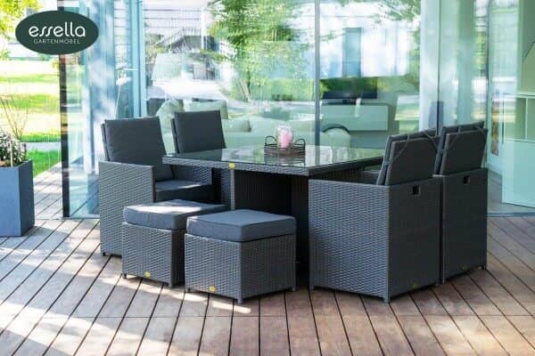 Essella Polyrattan Sitzgruppe "Vienna" : grau : flachgeflecht : gartenmode.de