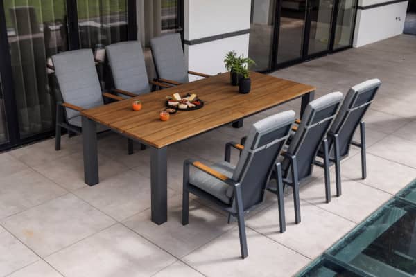 Aluminium Teak Essgruppe 6 Personen Lava Mixx Dining und Montana Stuhl Gartenmode