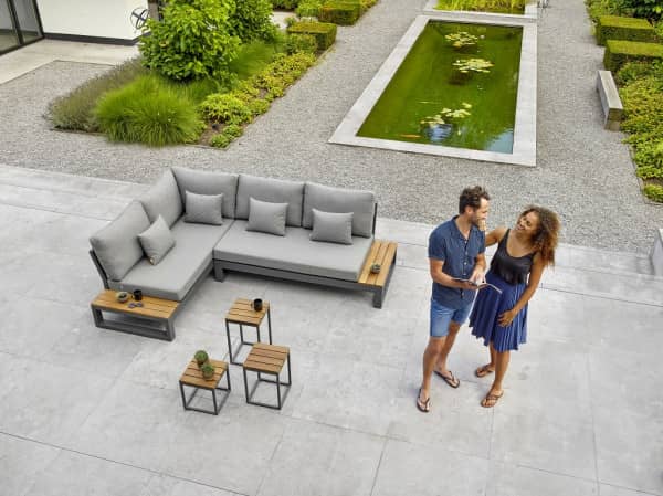 Aluminum Corner Lounge Soho Gray Matt Left With Side Tables