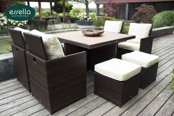 Essella Polyrattan Sitzgruppe "Vienna" : bicolor - braun : flachgeflecht : polywood : gartenmode.de