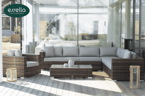 Poly rattan lounge Palm Beach 8 persons round wickerwork