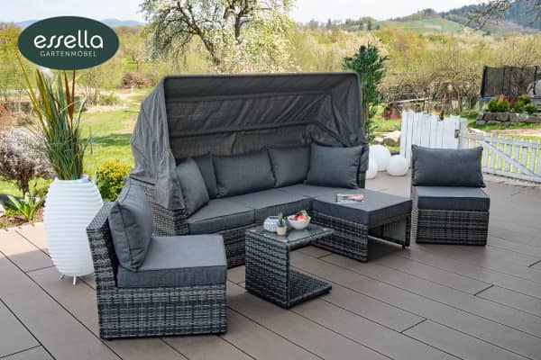 Polyrattan Sonneninsel Malibu Flachgeflecht Bicolor-Grau bei Gartenmode