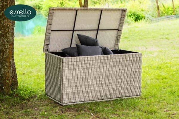 Essella Polyrattan Kissenbox XL : vintage-weiss : rundgeflecht-optik : gartenmode.de