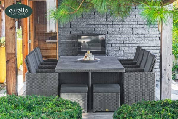 Polyrattan Sitzgruppe Vienna 8-Personen Rundgeflecht Grau gartenmode.de